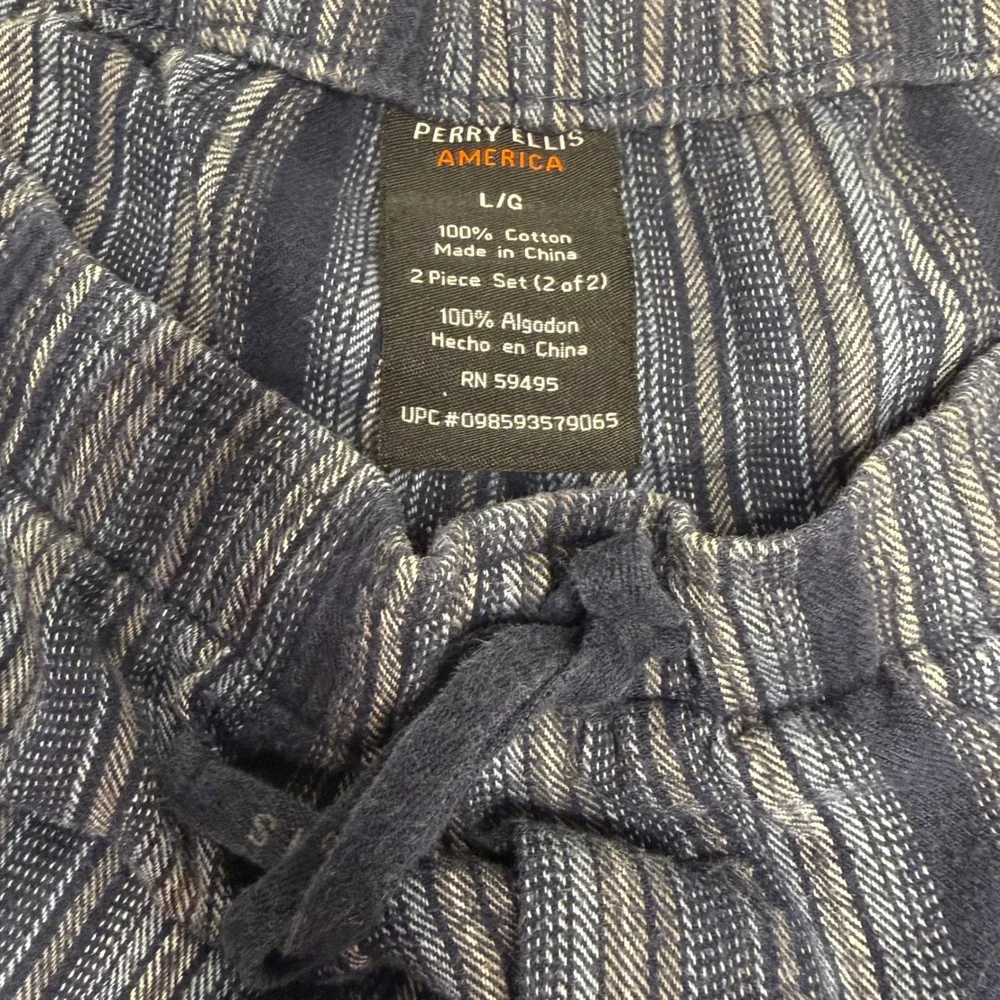 Perry Ellis America Mens Blue Stripe Cotton Lounge Pants Y2K Drawstring Large